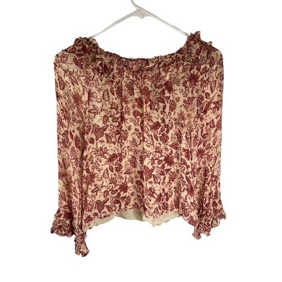 Capucine Women's Floral Print Silk Blouse Size M Multicolor Ruffle Trim - Picture 4 of 11